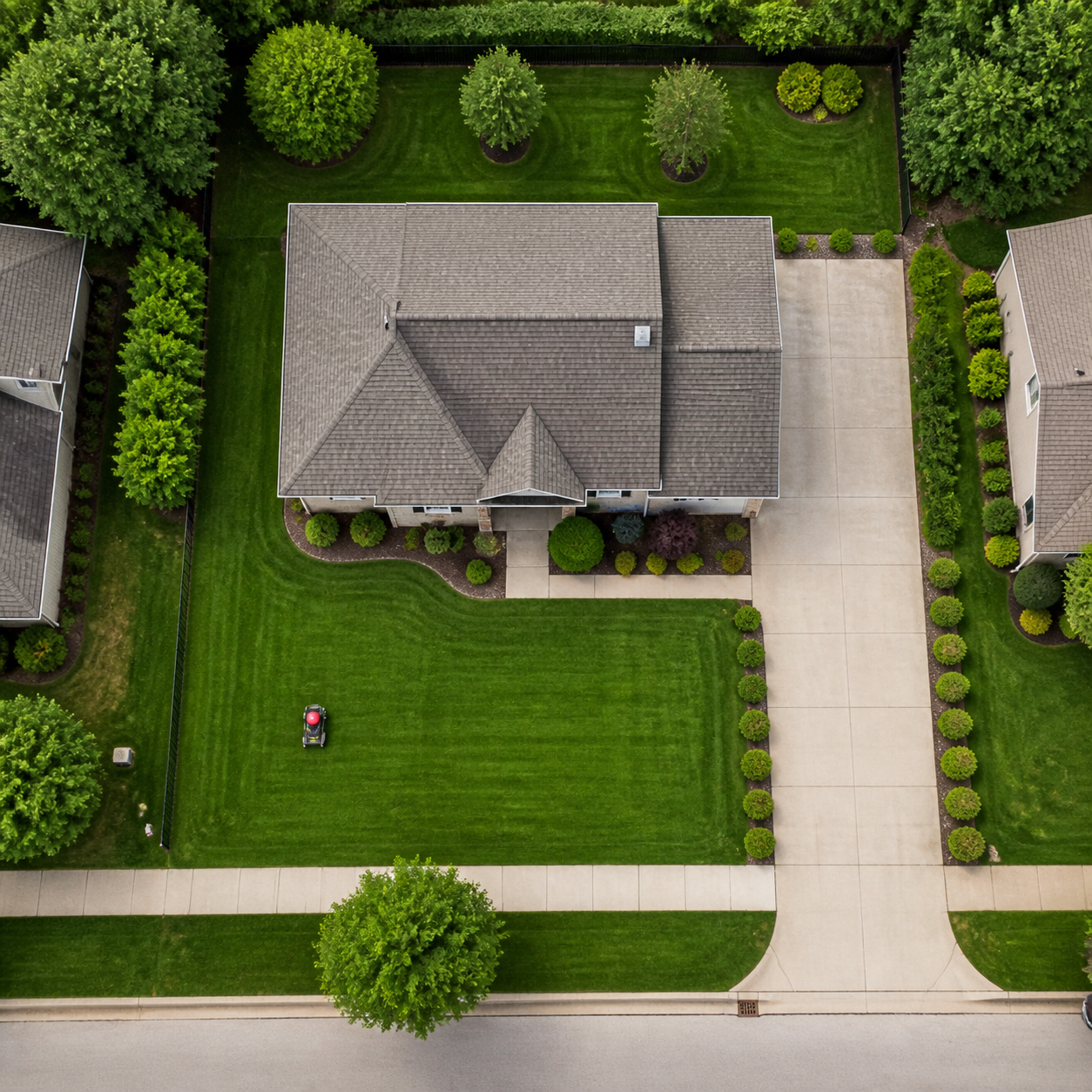 Aerial example of a small lawn up to one quarter acre